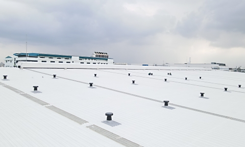 Solar roof ventilators on a factory metal roof